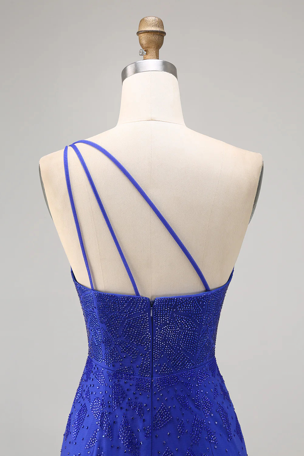 Sparkly Royal Blue One Shoulder Tight Short Homecoming Dress with Slit