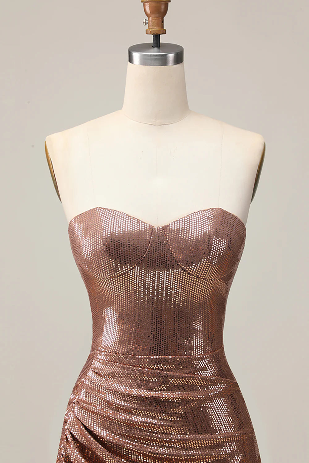 Sparkly Ruched Strapless Coffee Homecoming Dress with Sequins