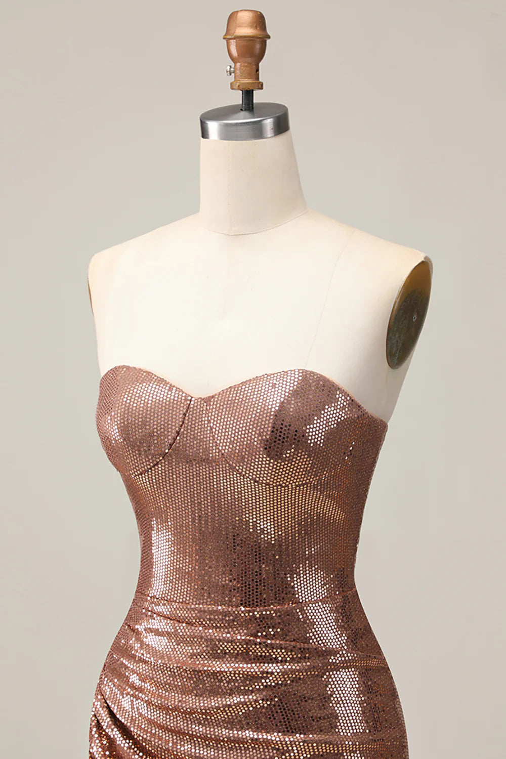 Sparkly Ruched Strapless Coffee Homecoming Dress with Sequins