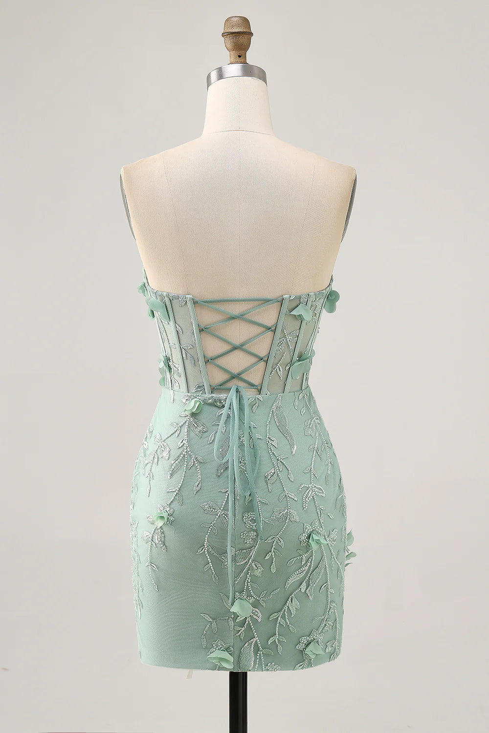 Sparkly Sage Floral Sweetheart Corset Tight Short Homecoming Dress with Beading