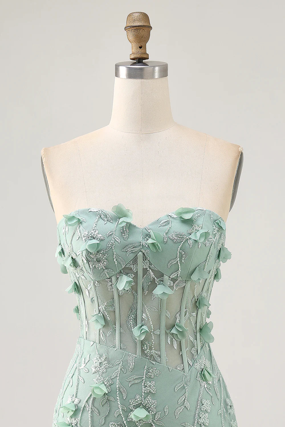 Sparkly Sage Floral Sweetheart Corset Tight Short Homecoming Dress with Beading