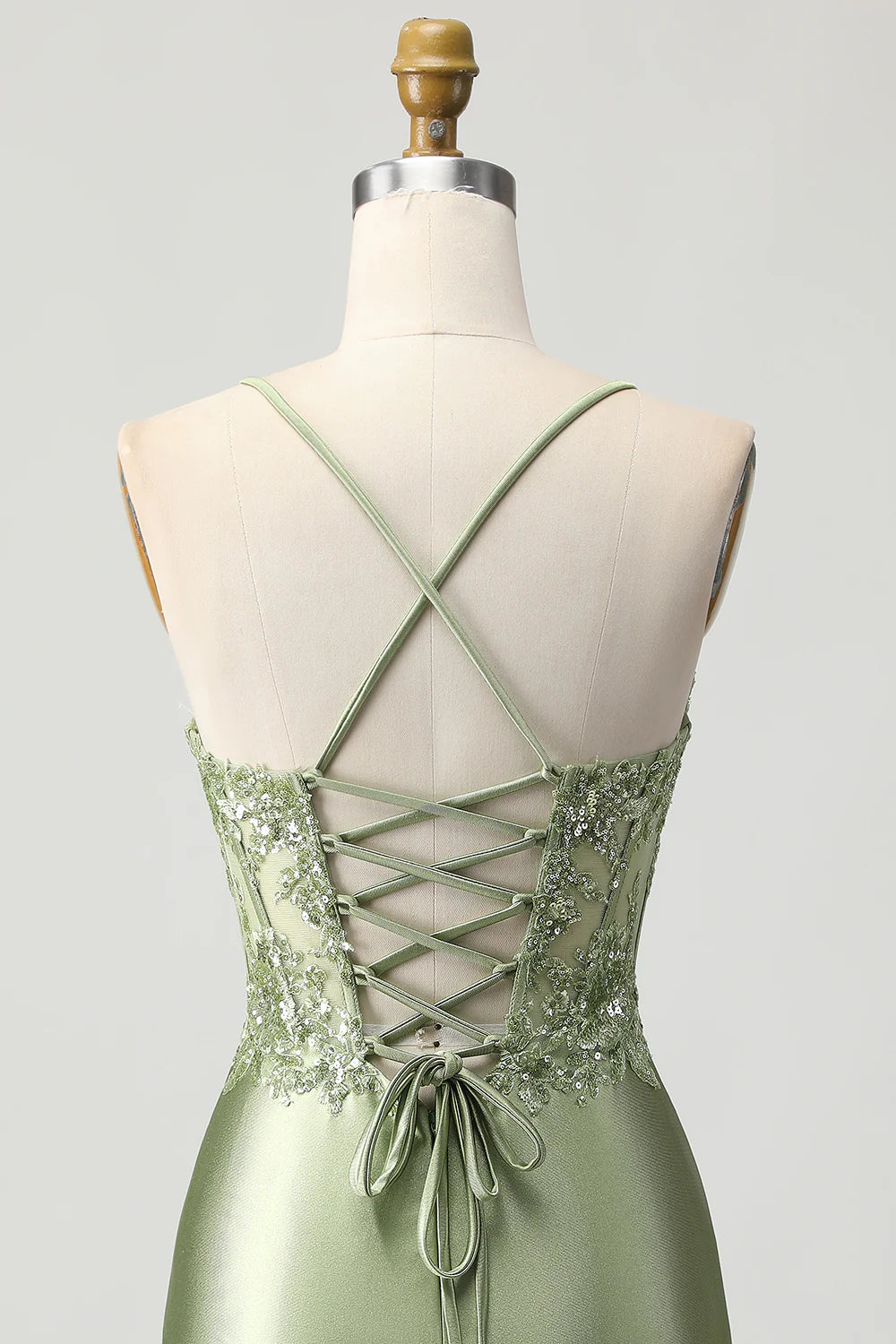 Sparkly Sage Green Corset Tight Short Satin Homecoming Dress