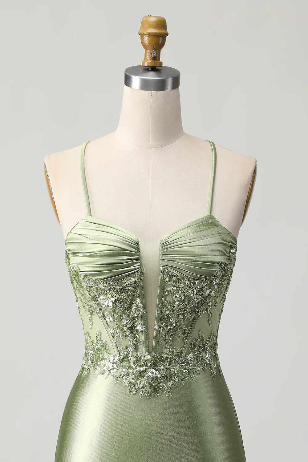 Sparkly Sage Green Corset Tight Short Satin Homecoming Dress