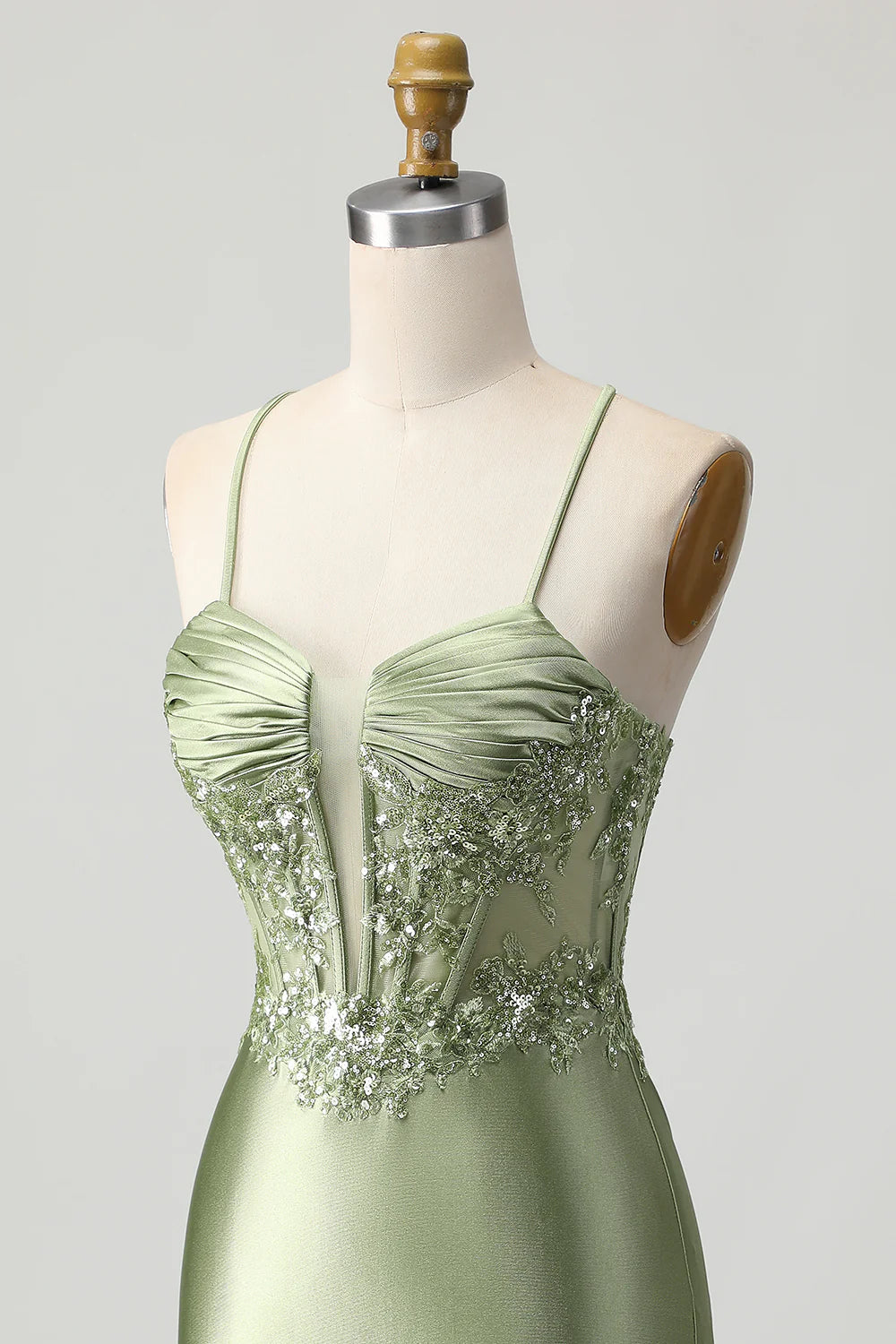 Sparkly Sage Green Corset Tight Short Satin Homecoming Dress