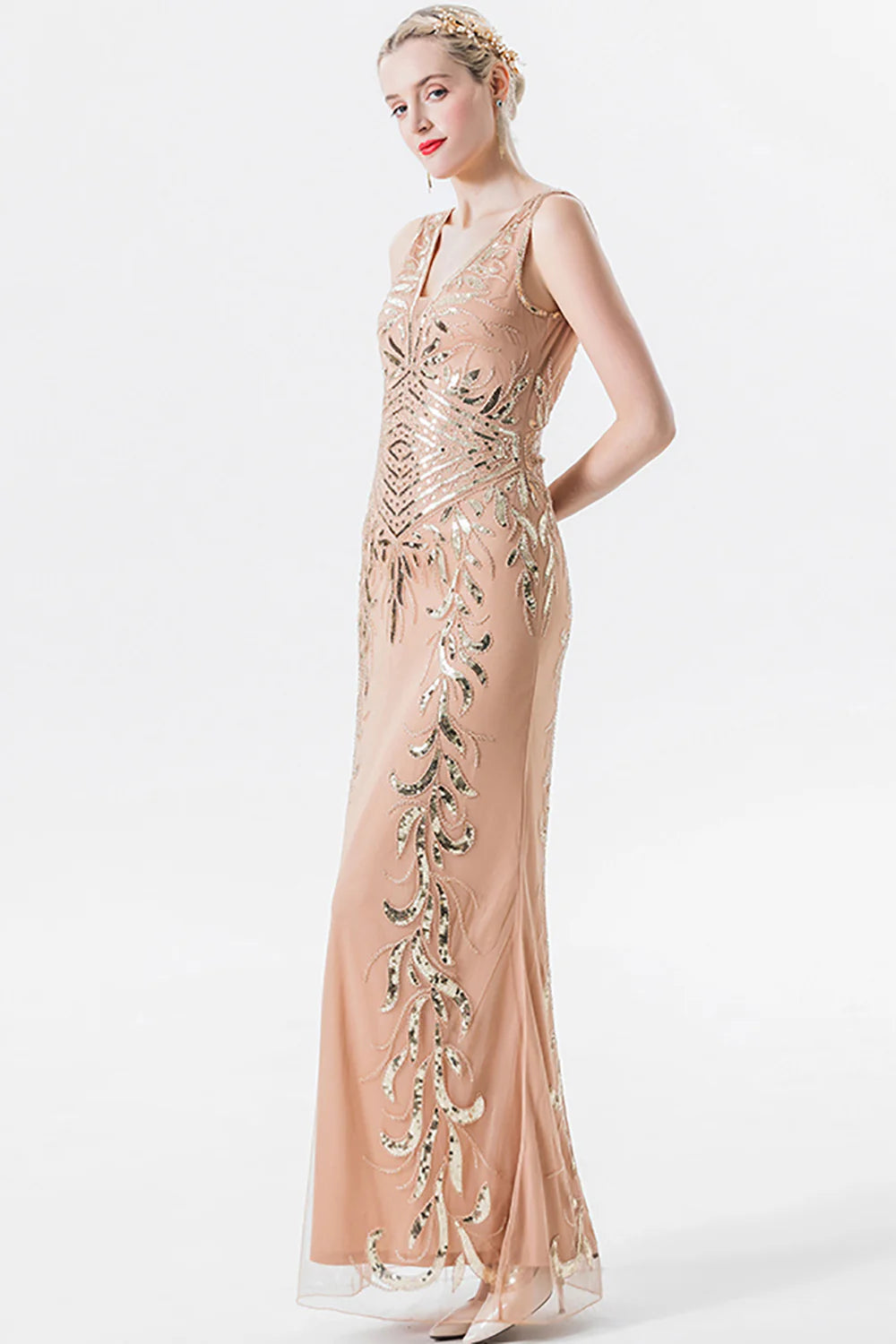 Sparkly Sequins Champagne Beaded Mother of the Bride Dress