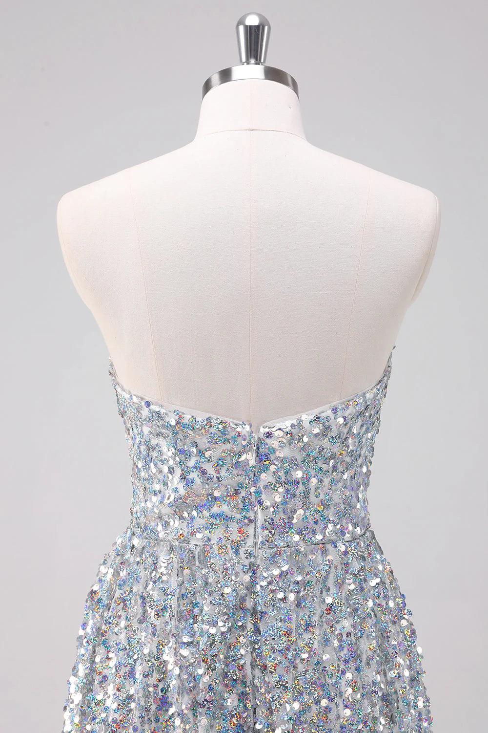 Sparkly Silver Sweetheart Asymmetric Short Homecoming Dress with Sequins