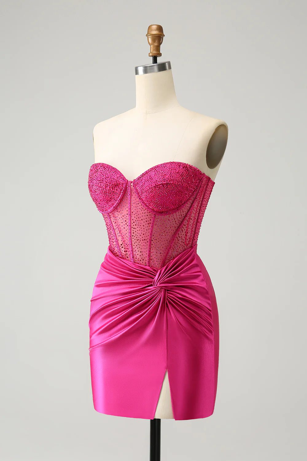 Sparkly Strapless Fuchsia Tight Short Homecoming Dress with Beadings