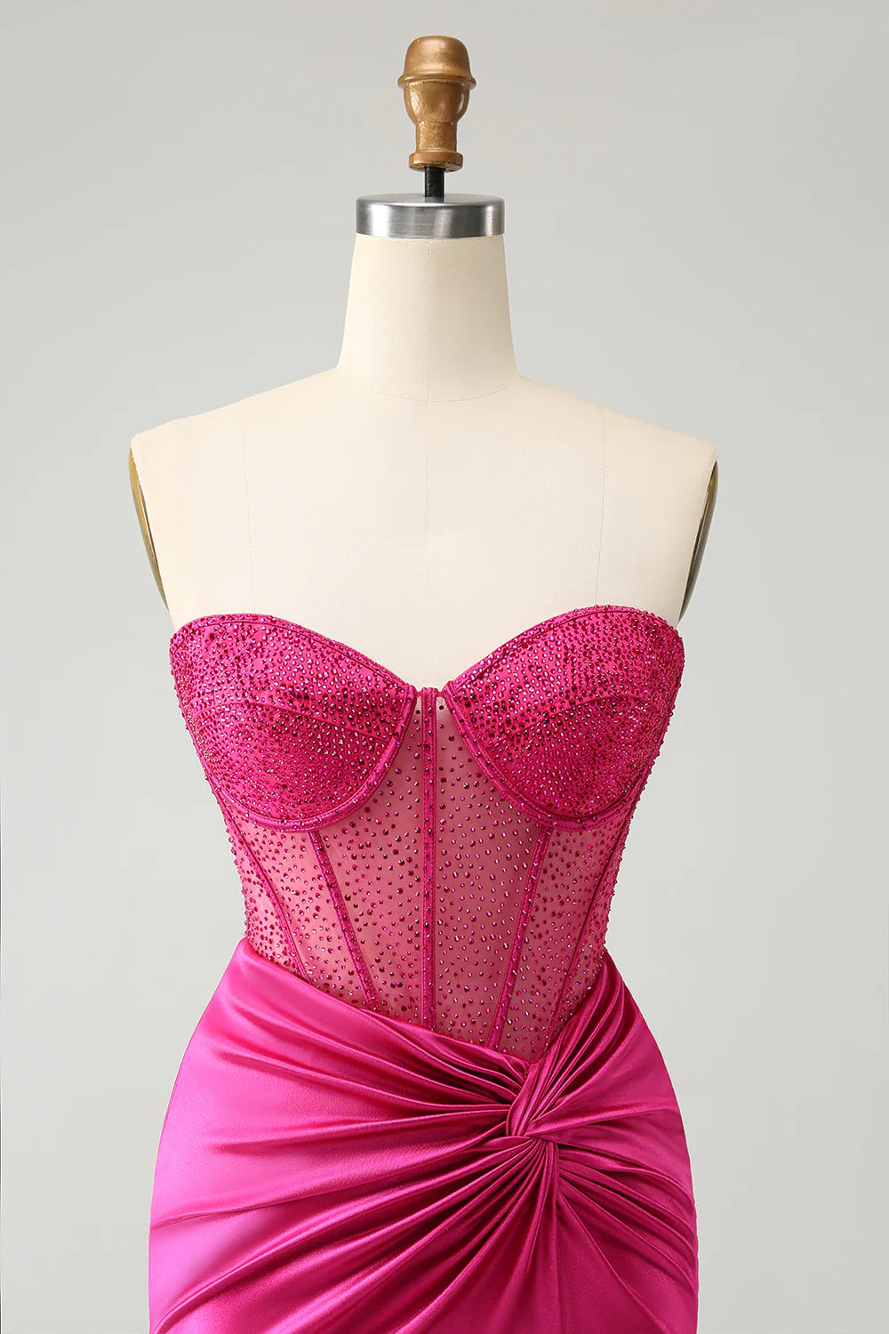 Sparkly Strapless Fuchsia Tight Short Homecoming Dress with Beadings