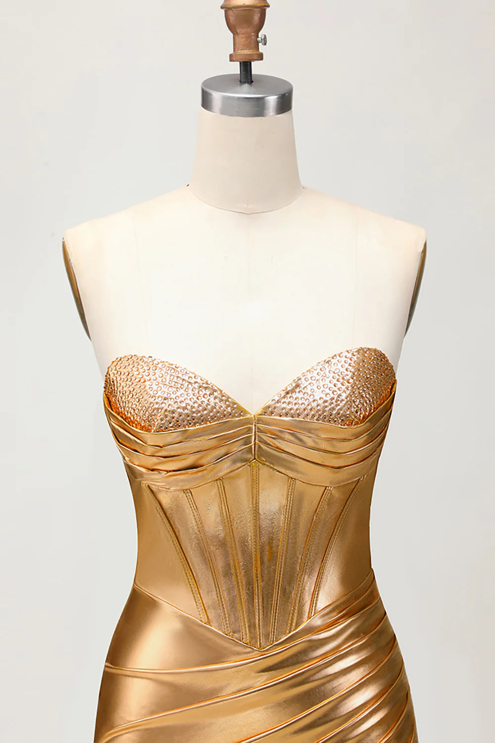 Sparkly Strapless Golden Bodycon Corset Homecoming Dress