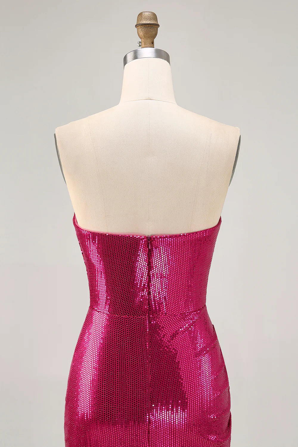 Sparkly Strapless Ruched Sequins Fuchsia Homecoming Dress
