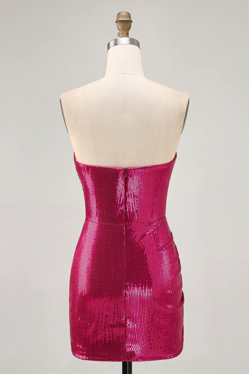 Sparkly Strapless Ruched Sequins Fuchsia Homecoming Dress