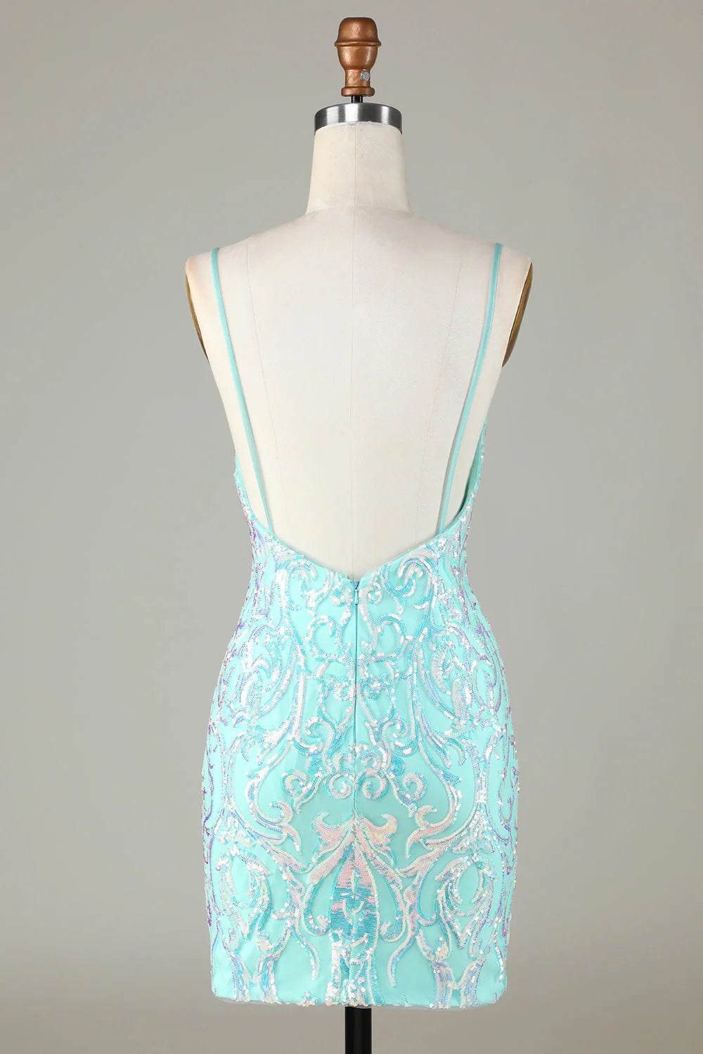 Sparkly Tight Spaghetti Straps Green Homecoming Dress with Backless