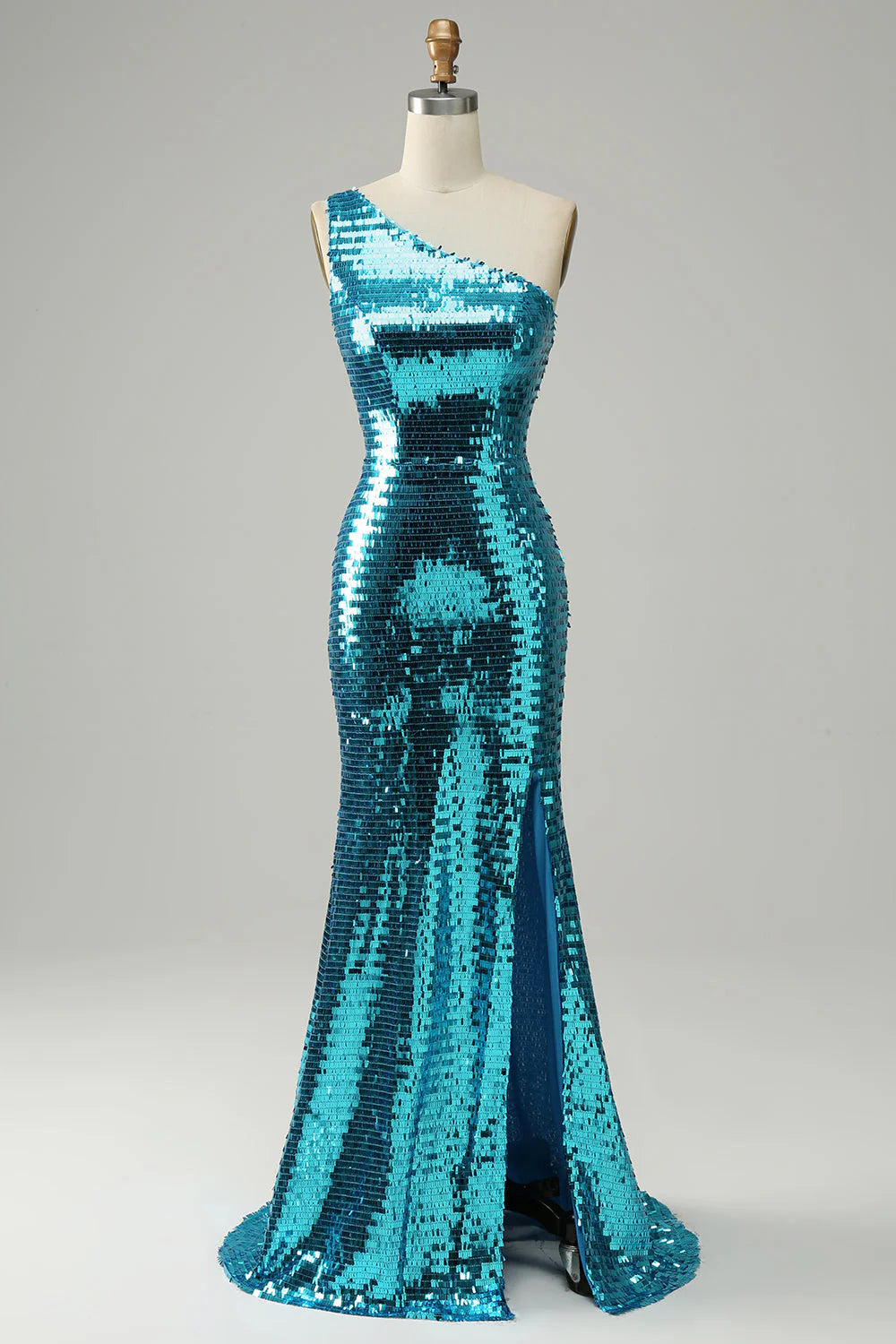 Sky Blue Sweetheart Sequined Mermaid Prom Dress With Feathers