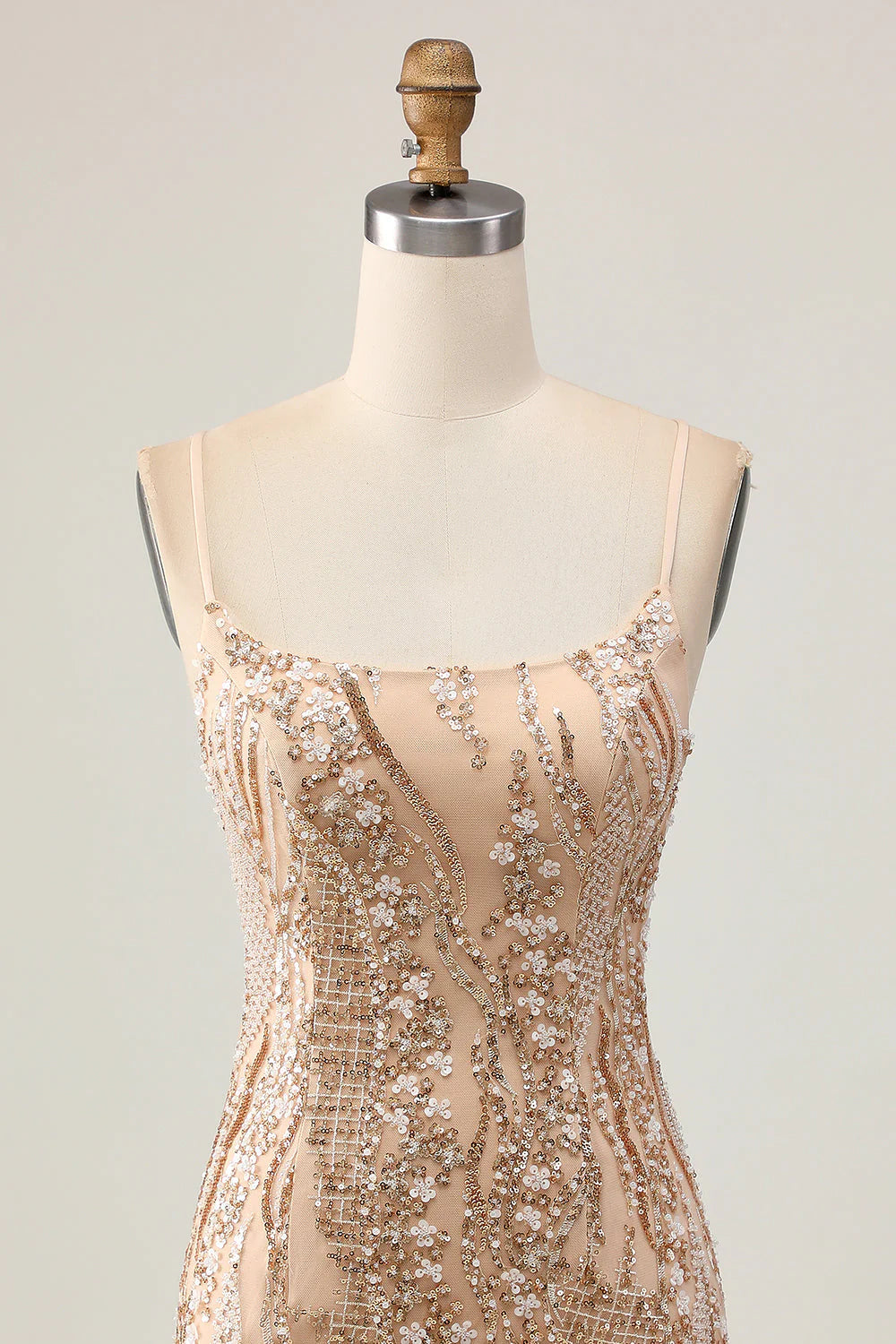 Sparkly Champagne Sequins Bodycon Homecoming Dress with Beading