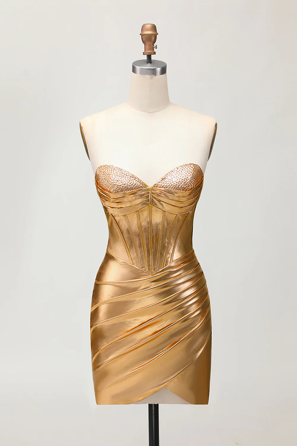Sparkly Strapless Golden Bodycon Corset Homecoming Dress