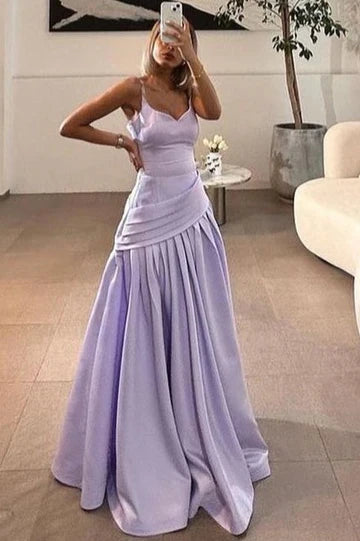 Strapless A-Line Empire-Waist Pleated Satin Long Prom Dress