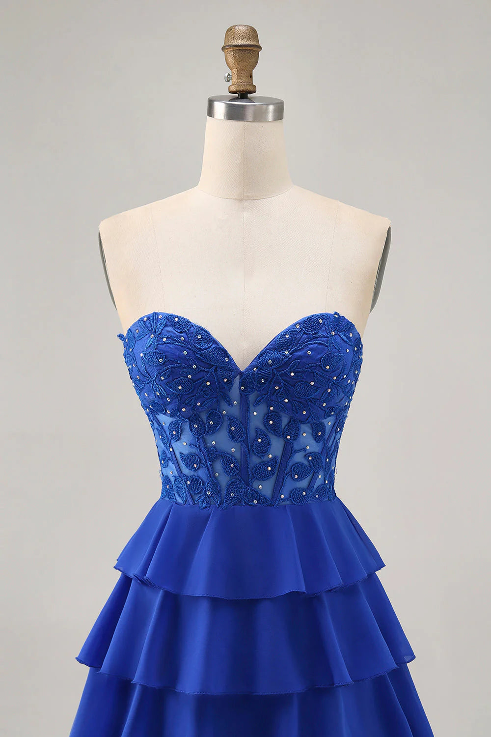 Strapless A-Line Tiered Corset Royal Blue Homecoming Dress with Beading