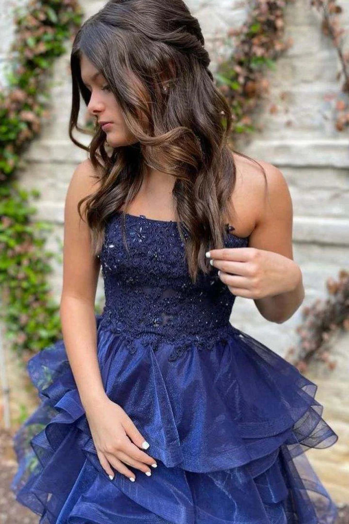 Strapless Empire-Waist A-Line Ruffles Sleeveless Short Homecoming Dress