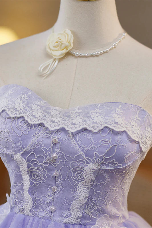 Strapless Lilac 3D Floral A-line Short Unique Design Full Of Charm Homecoming Dresses