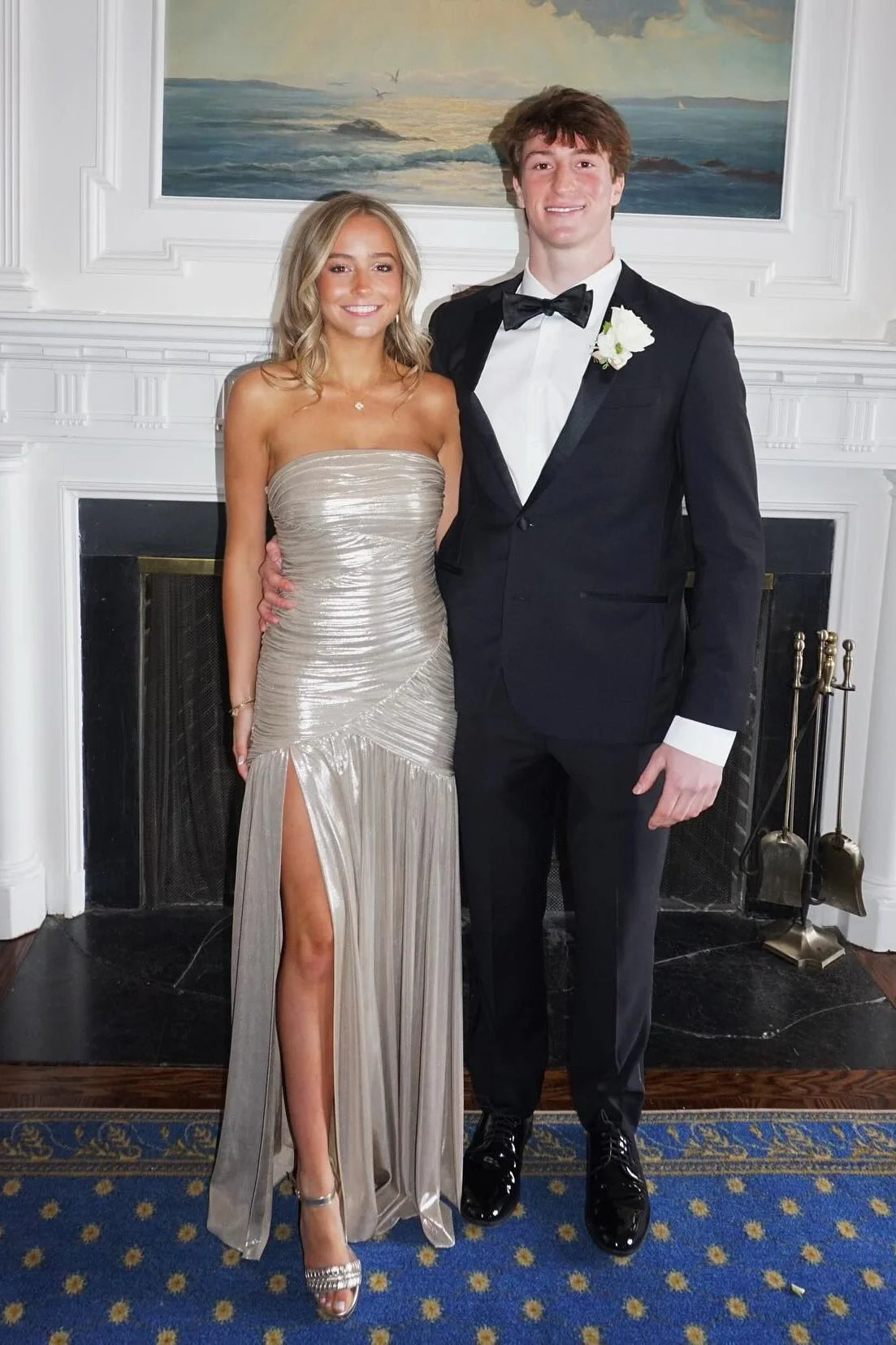 Strapless Metallic Silver Pleated Long Full Of Charm Prom Dresses