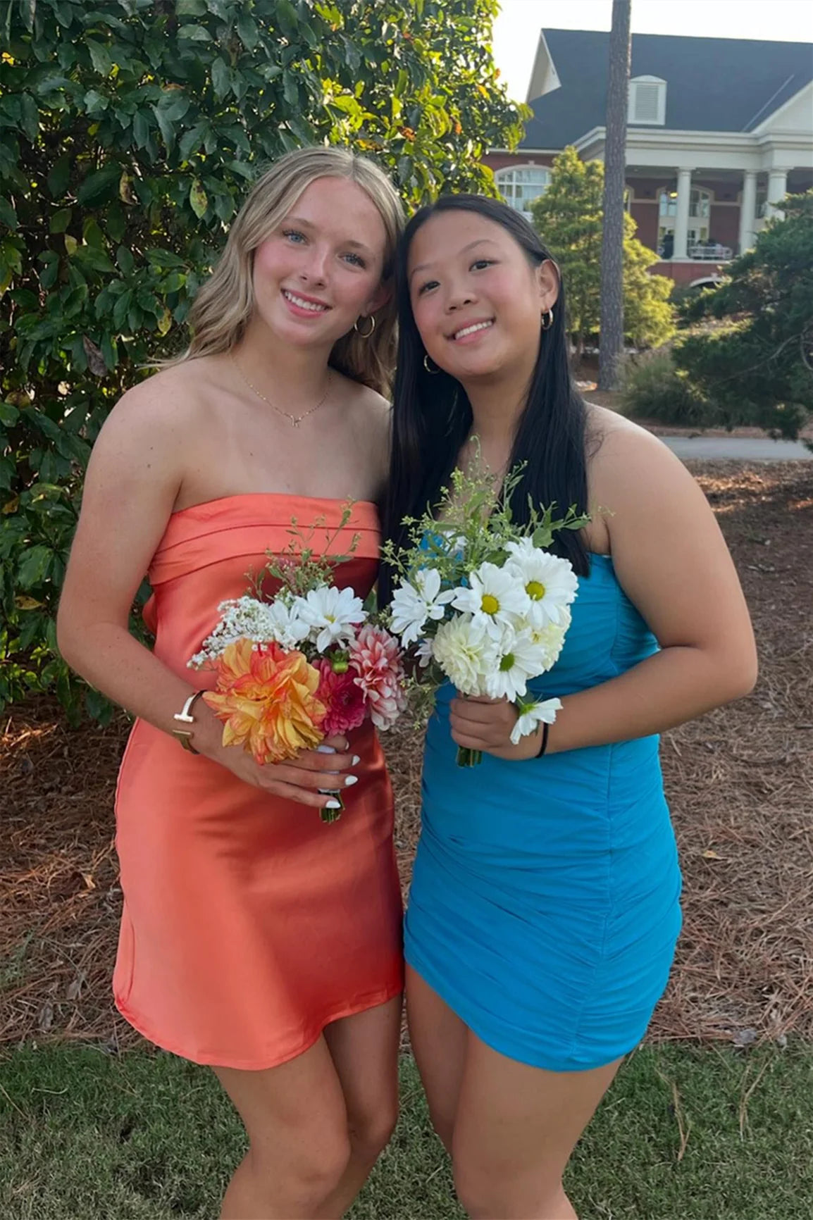 Strapless Orange Cowl Back A-line Short Unique Design Full Of Charm Homecoming Dresses