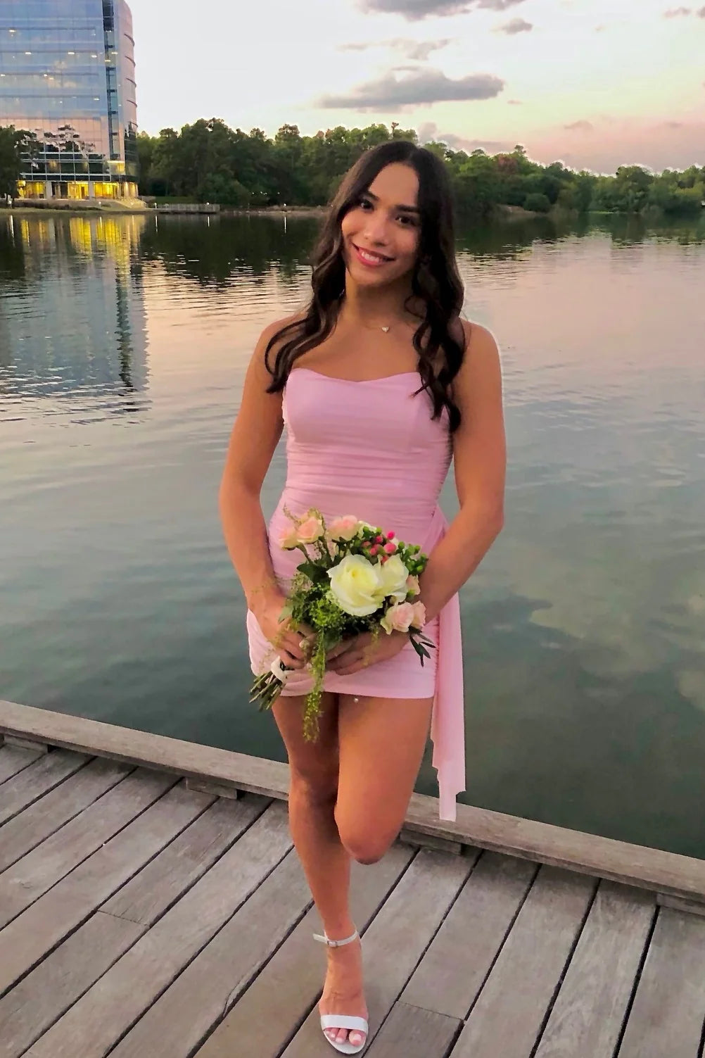 Strapless Pink Ruched Bodycon Short Unique Design Full Of Charm Homecoming Dresses