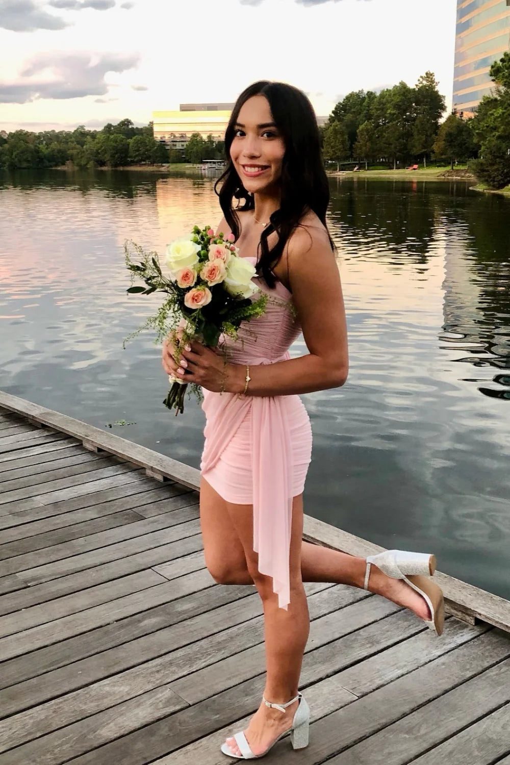 Strapless Pink Ruched Bodycon Short Unique Design Full Of Charm Homecoming Dresses