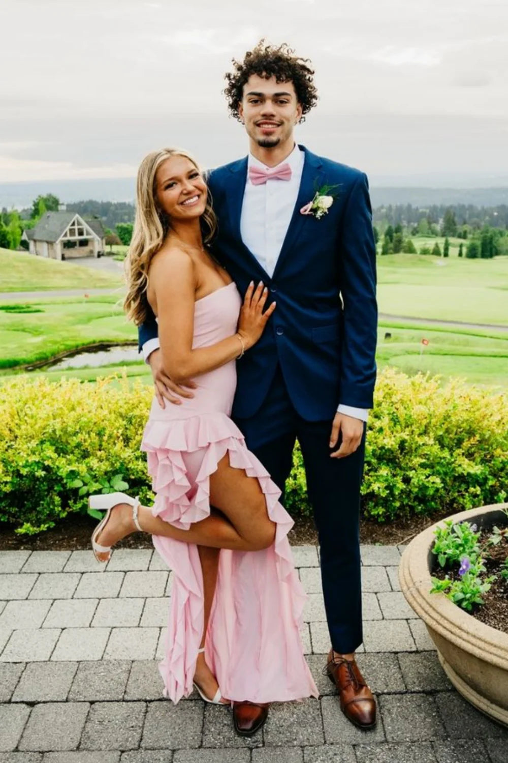 Strapless Pink Ruffles Long Full Of Charm Prom Dresses