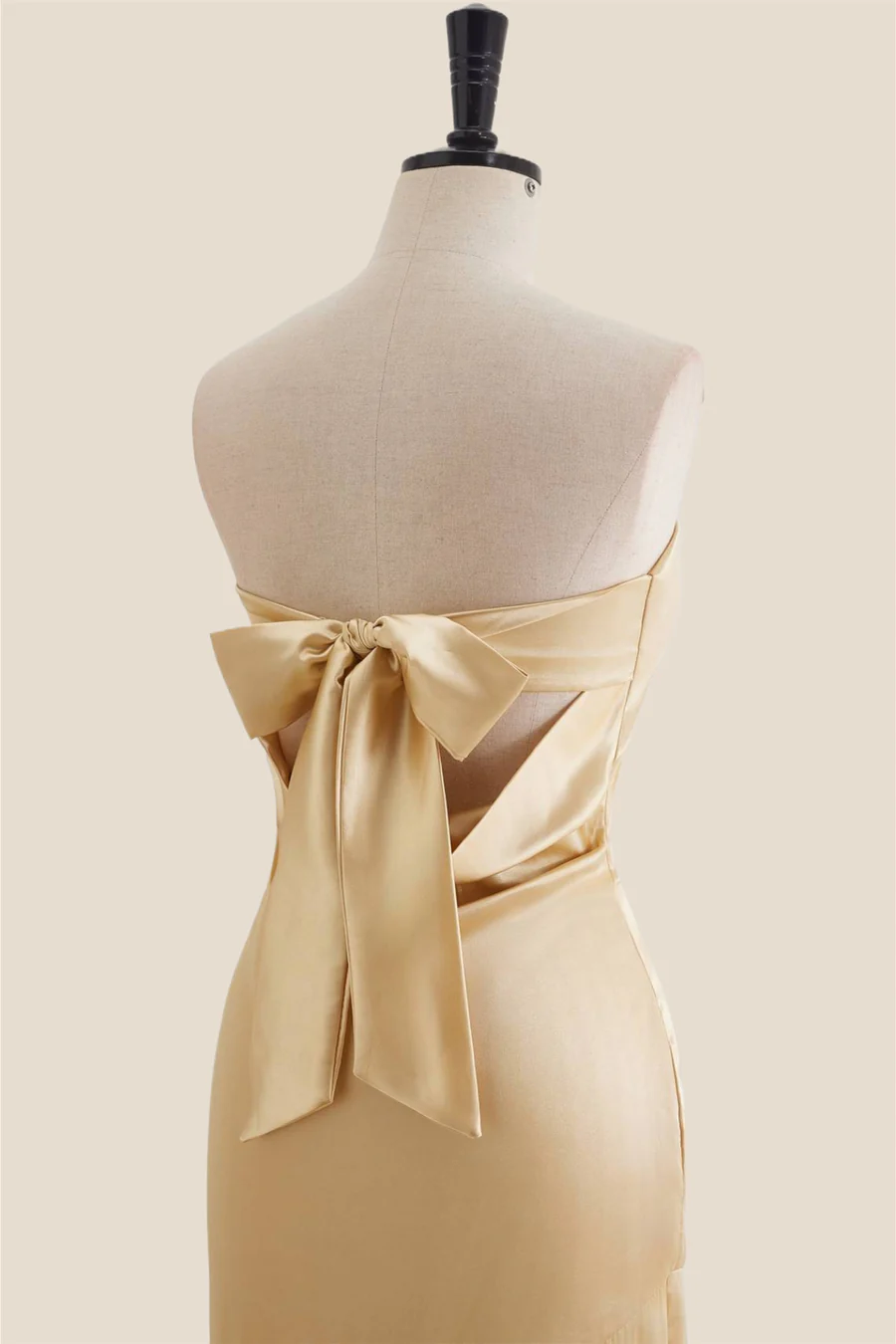 Strapless Satin Midi Asymmetric Bow-Back Bridesmaid Dress