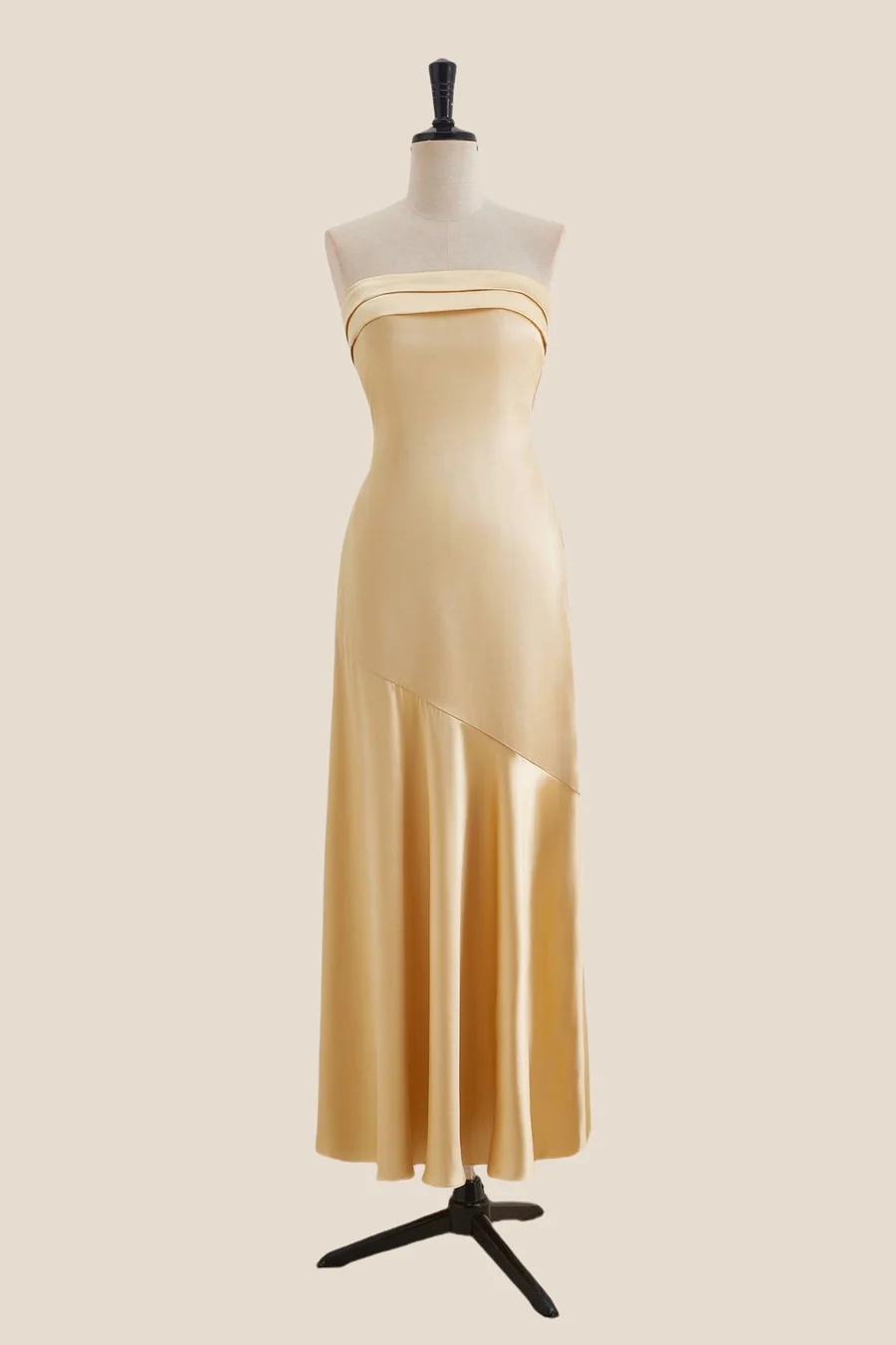 Strapless Satin Midi Asymmetric Bow-Back Bridesmaid Dress