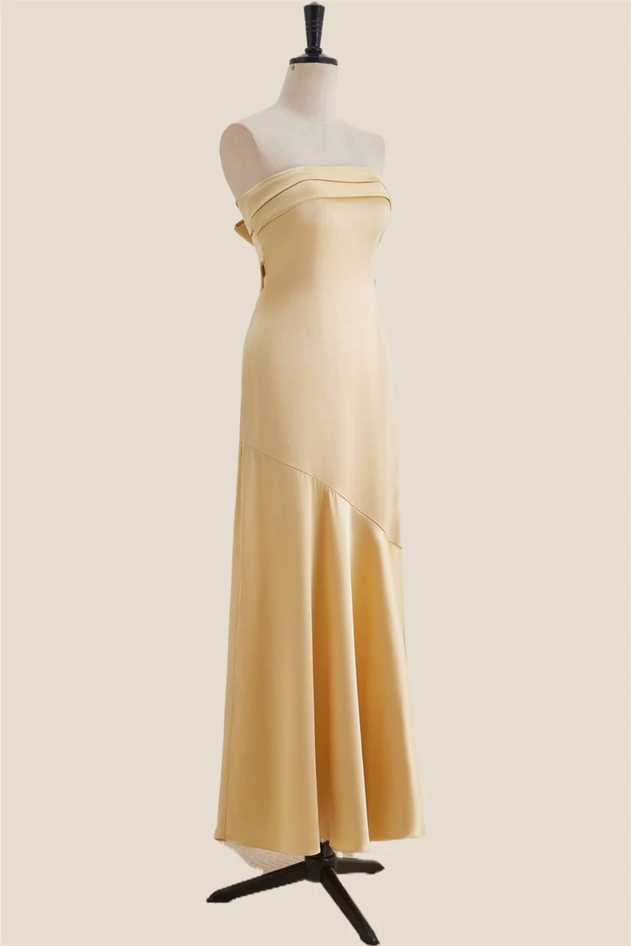 Strapless Satin Midi Asymmetric Bow-Back Bridesmaid Dress