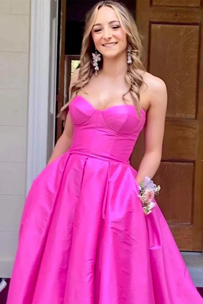 Strapless Sweetheart Corset Bodice A-Line Floor Length Formal Prom Dress