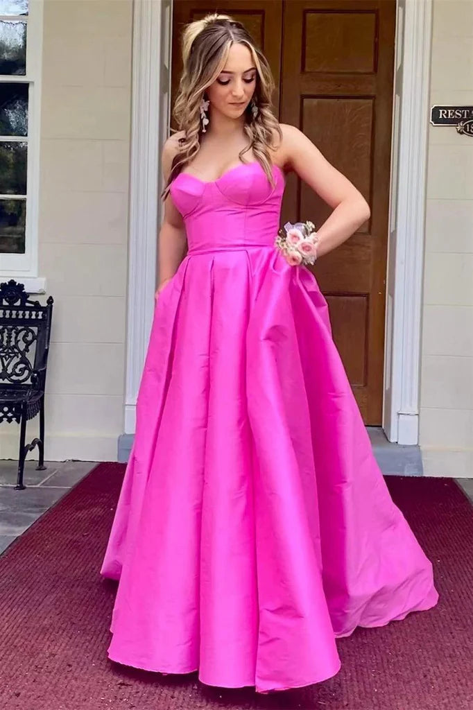 Strapless Sweetheart Corset Bodice A-Line Floor Length Formal Prom Dress