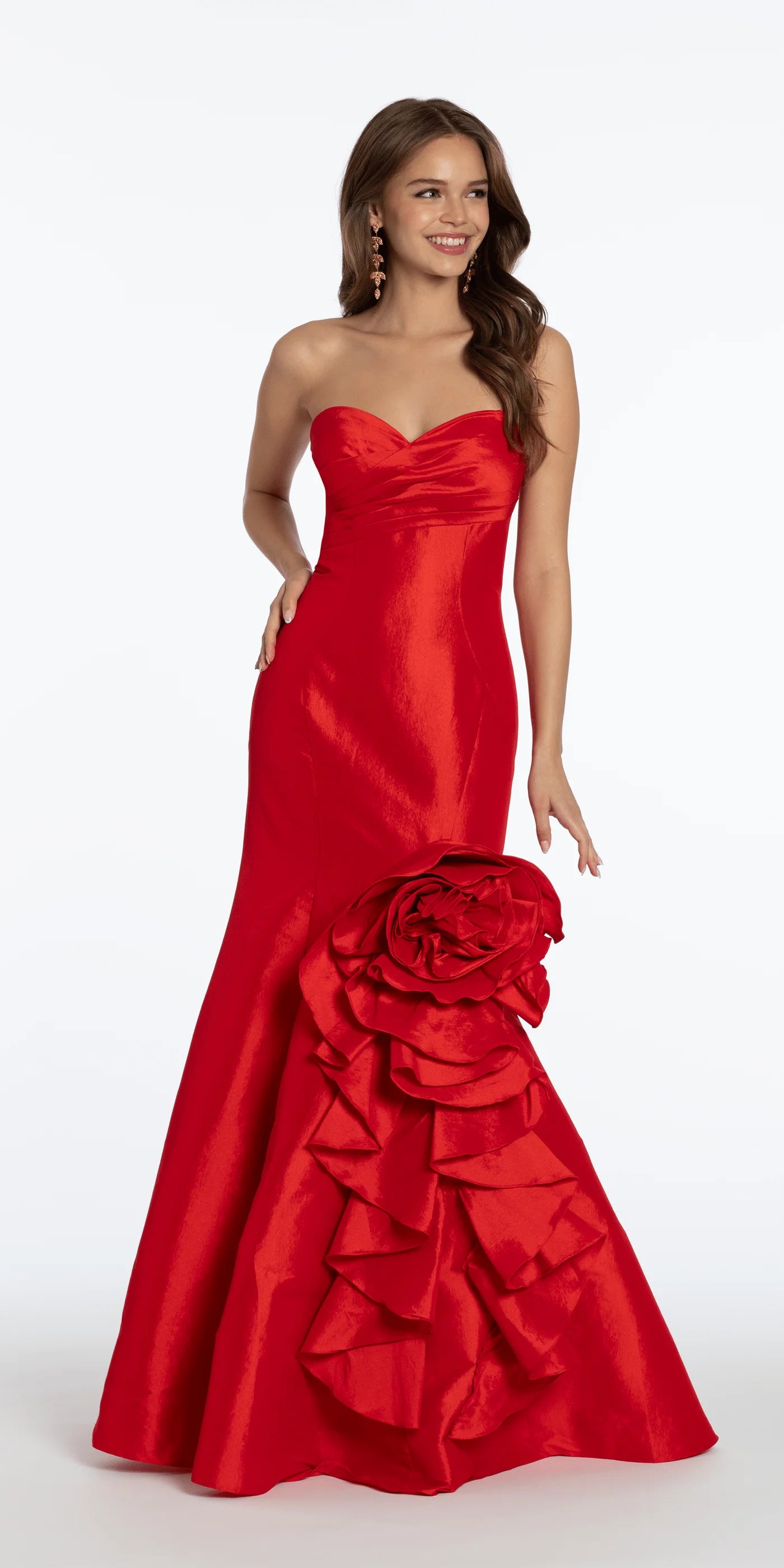 Strapless Sweetheart Neck Satin Mermaid Evening Dresses with Oversized 3D Floral Ruffle Detail