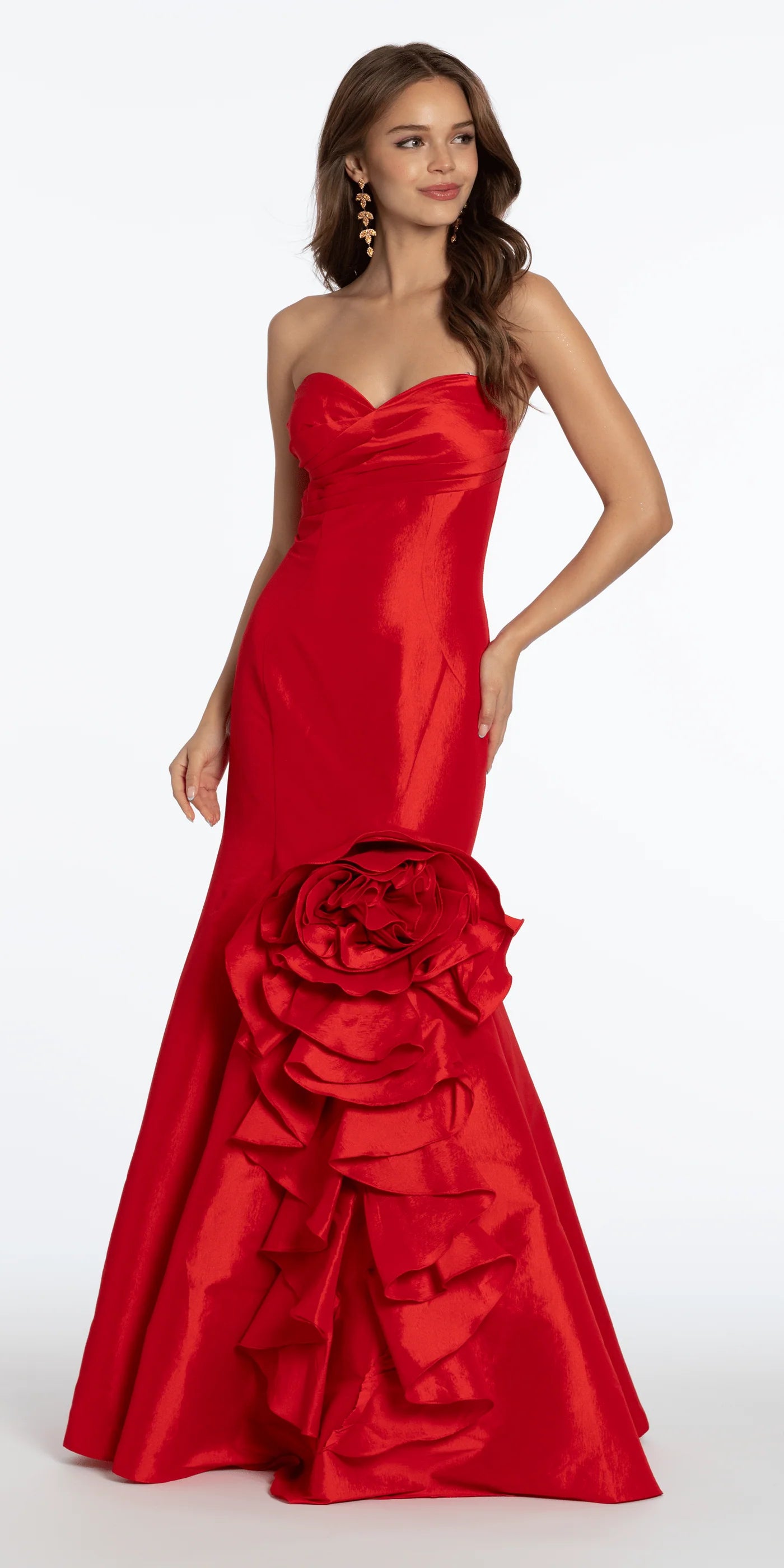 Strapless Sweetheart Neck Satin Mermaid Evening Dresses with Oversized 3D Floral Ruffle Detail