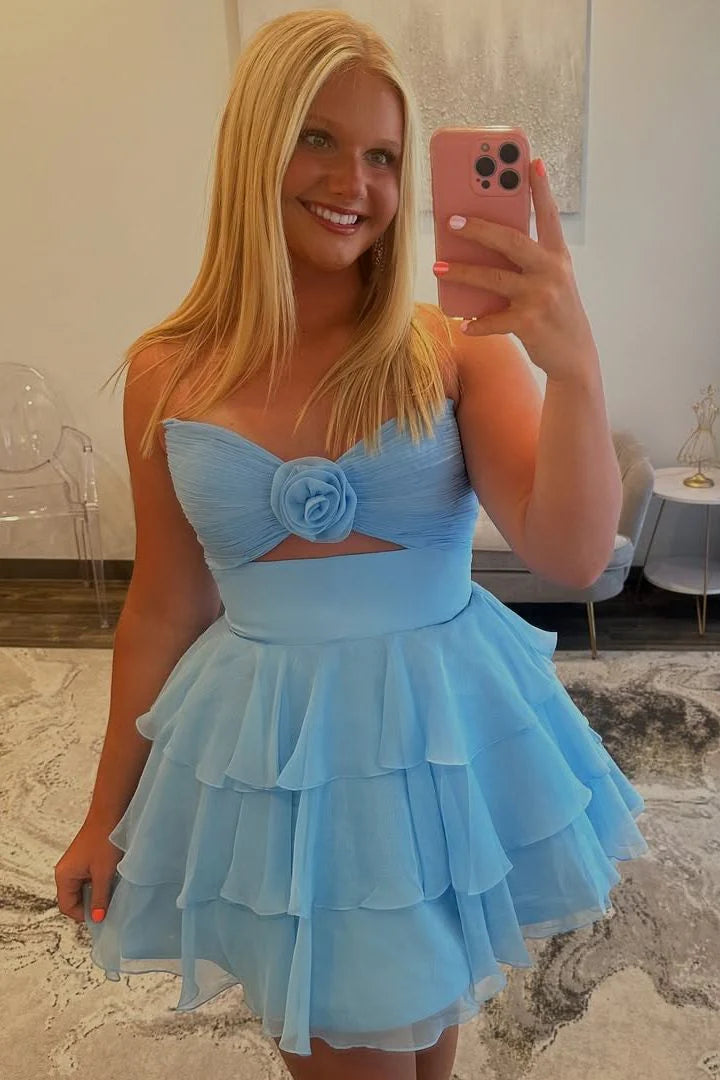 Strapless V-Neck A-Line Empire-Waist Layered Chiffon Homecoming Dress