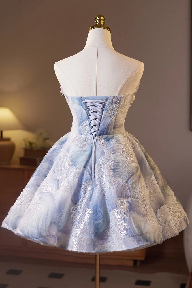 Strapless White and Blue Butterfly Sparkle Tulle Unique Design Full Of Charm Homecoming Dresses