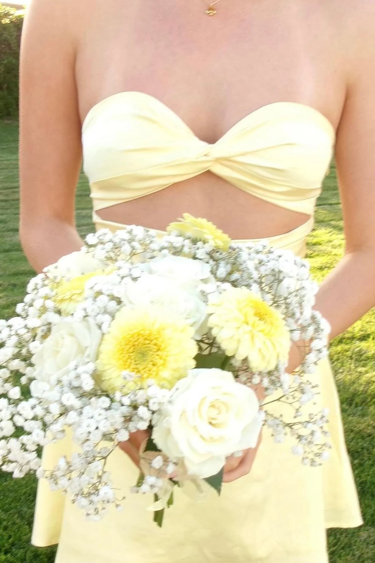 Strapless Yellow Double Twist A-line Short Unique Design Full Of Charm Homecoming Dresses