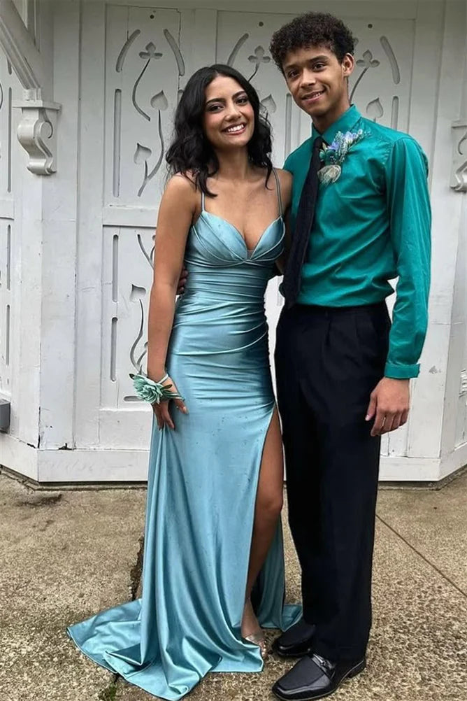 Straps Blue Ruched Mermaid Long Unique Design Full Of Charm Prom Dresses