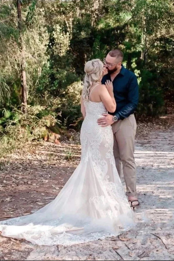 Straps Lace Mermaid Wedding Dresses Boho Wedding Dresses