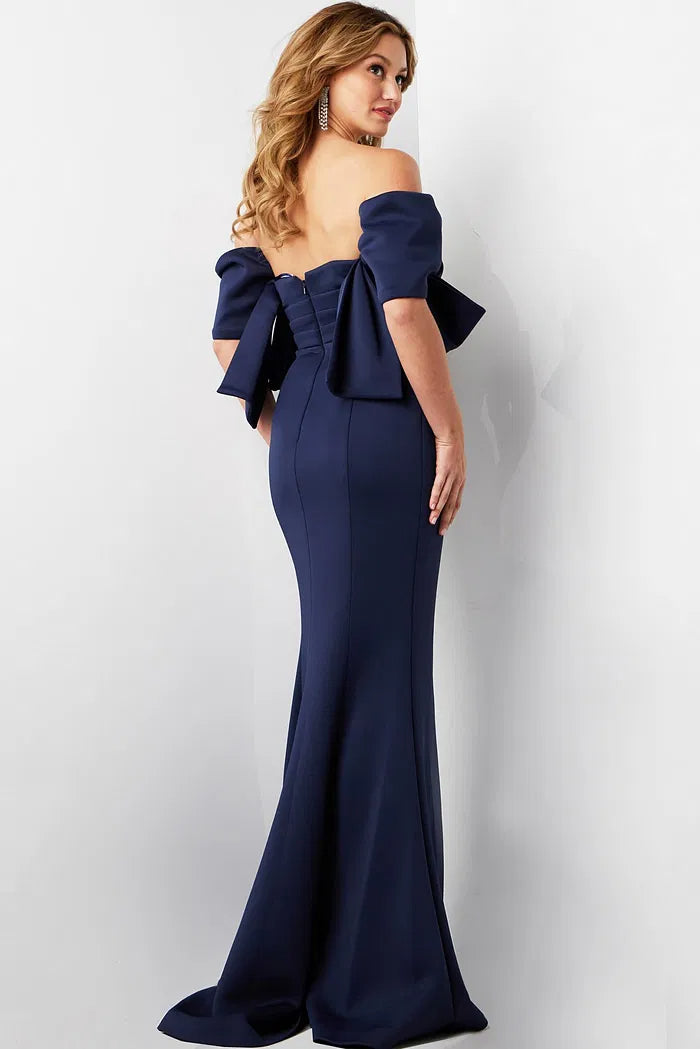Striking Mermaid Off-the-Shoulder Bow Detail 3/4 Sleeve Floor-Length Evening Dress for Formal Events and Special Occasions
