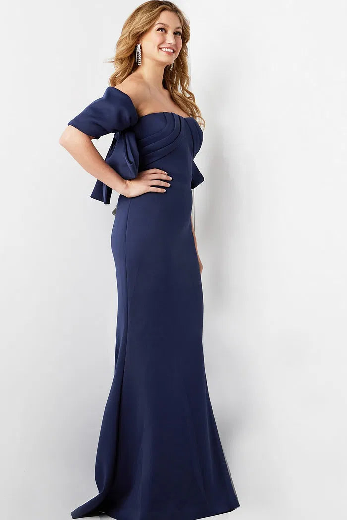 Striking Mermaid Off-the-Shoulder Bow Detail 3/4 Sleeve Floor-Length Evening Dress for Formal Events and Special Occasions