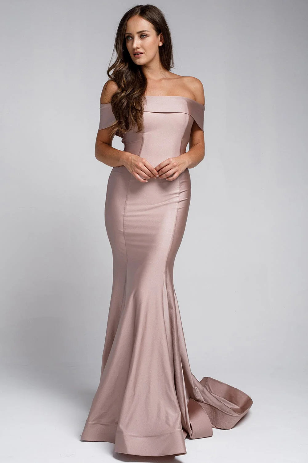 Structured Satin Mermaid Off The Shoulder Floor Length Prom Dress