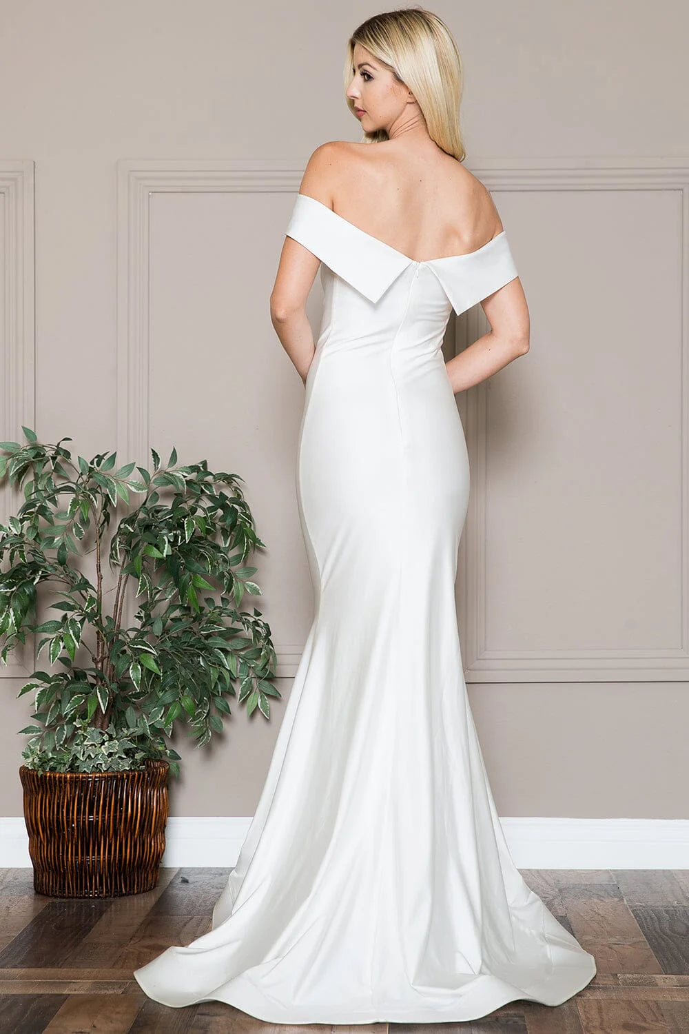 Structured Satin Mermaid Off The Shoulder Floor Length Prom Dress