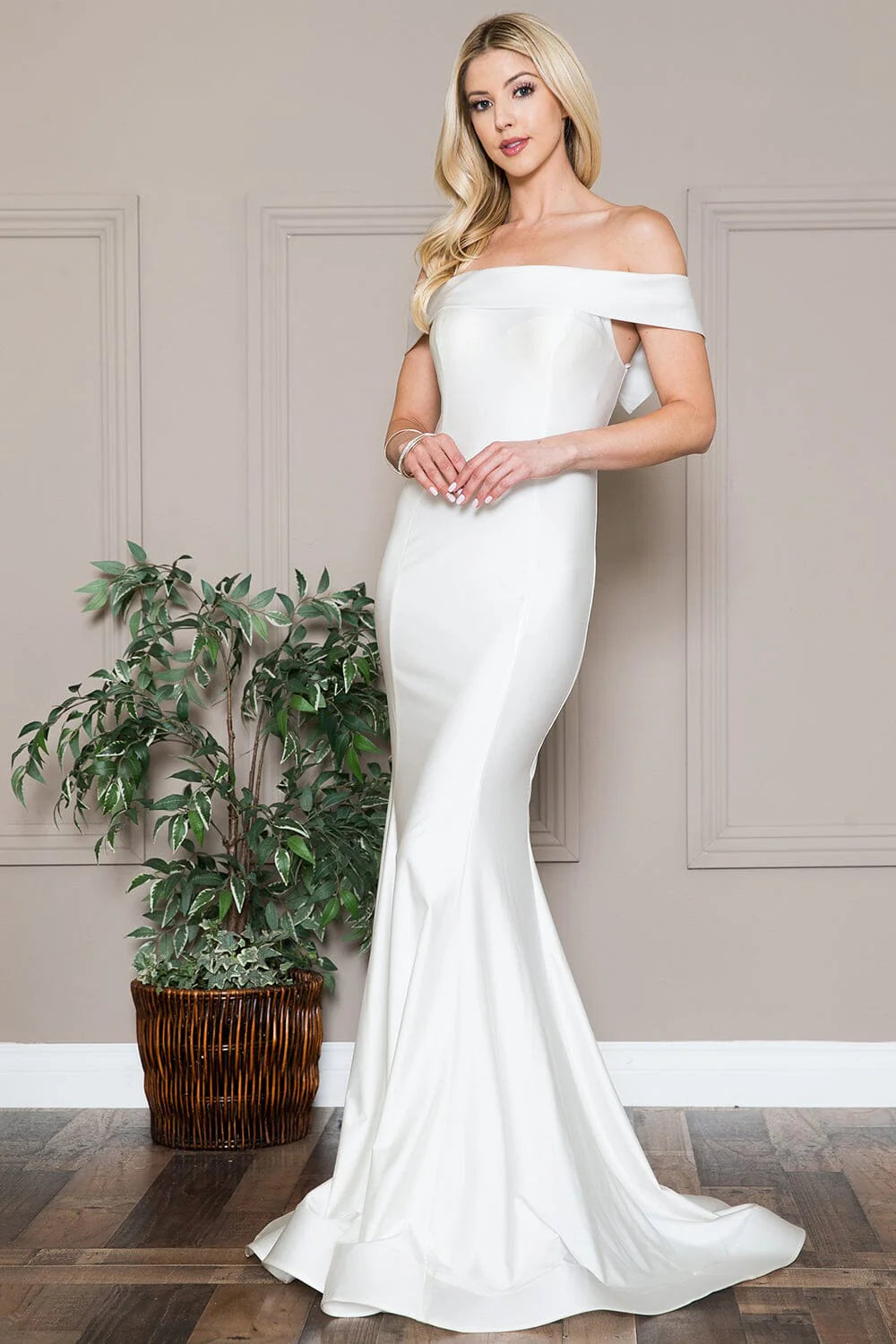 Structured Satin Mermaid Off The Shoulder Floor Length Prom Dress