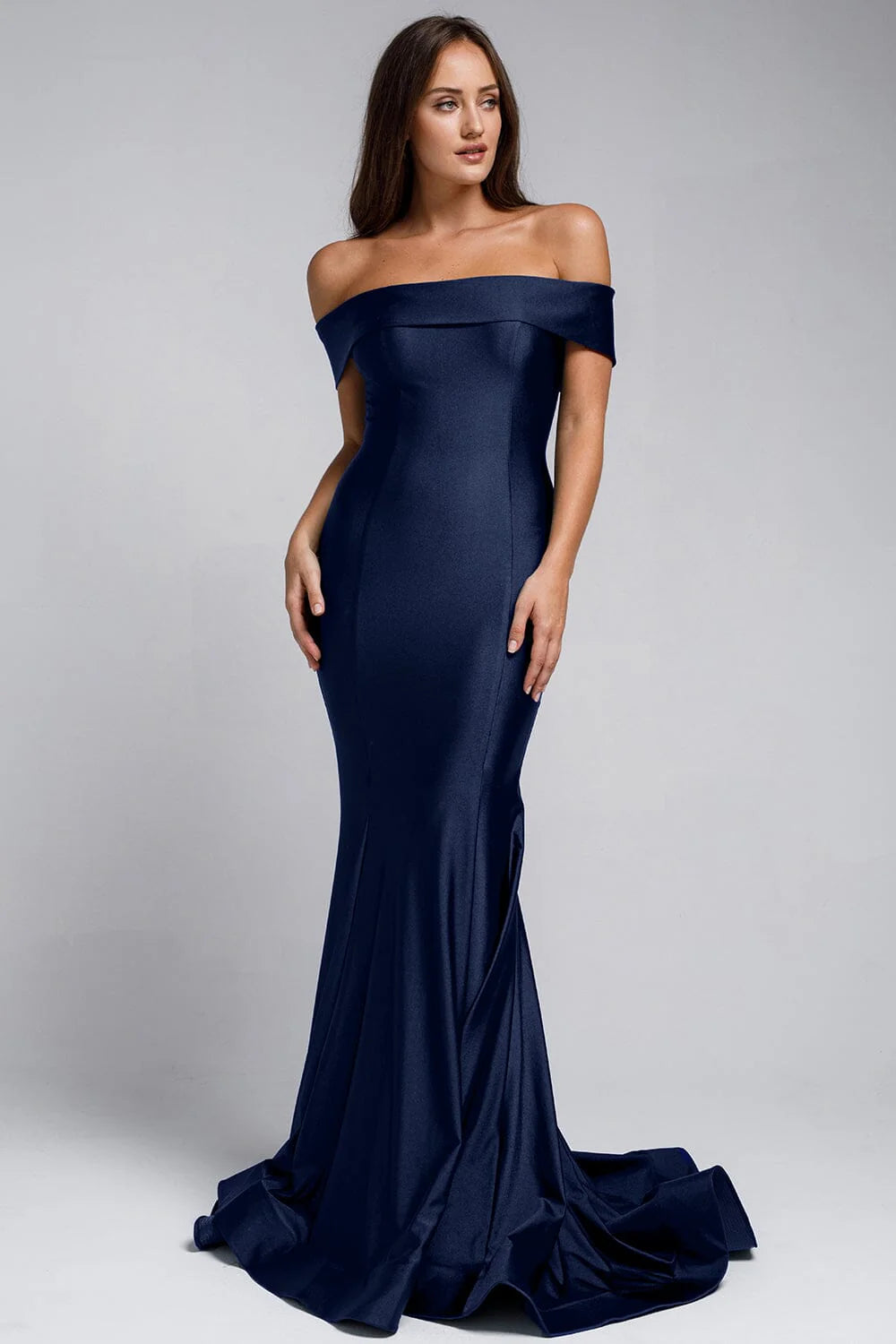 Structured Satin Mermaid Off The Shoulder Floor Length Prom Dress