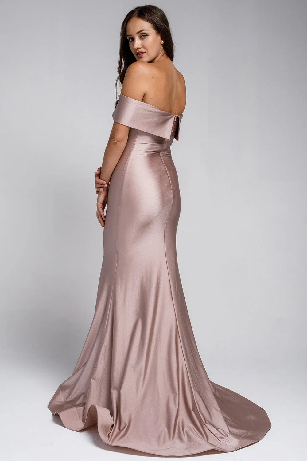 Structured Satin Mermaid Off The Shoulder Floor Length Prom Dress