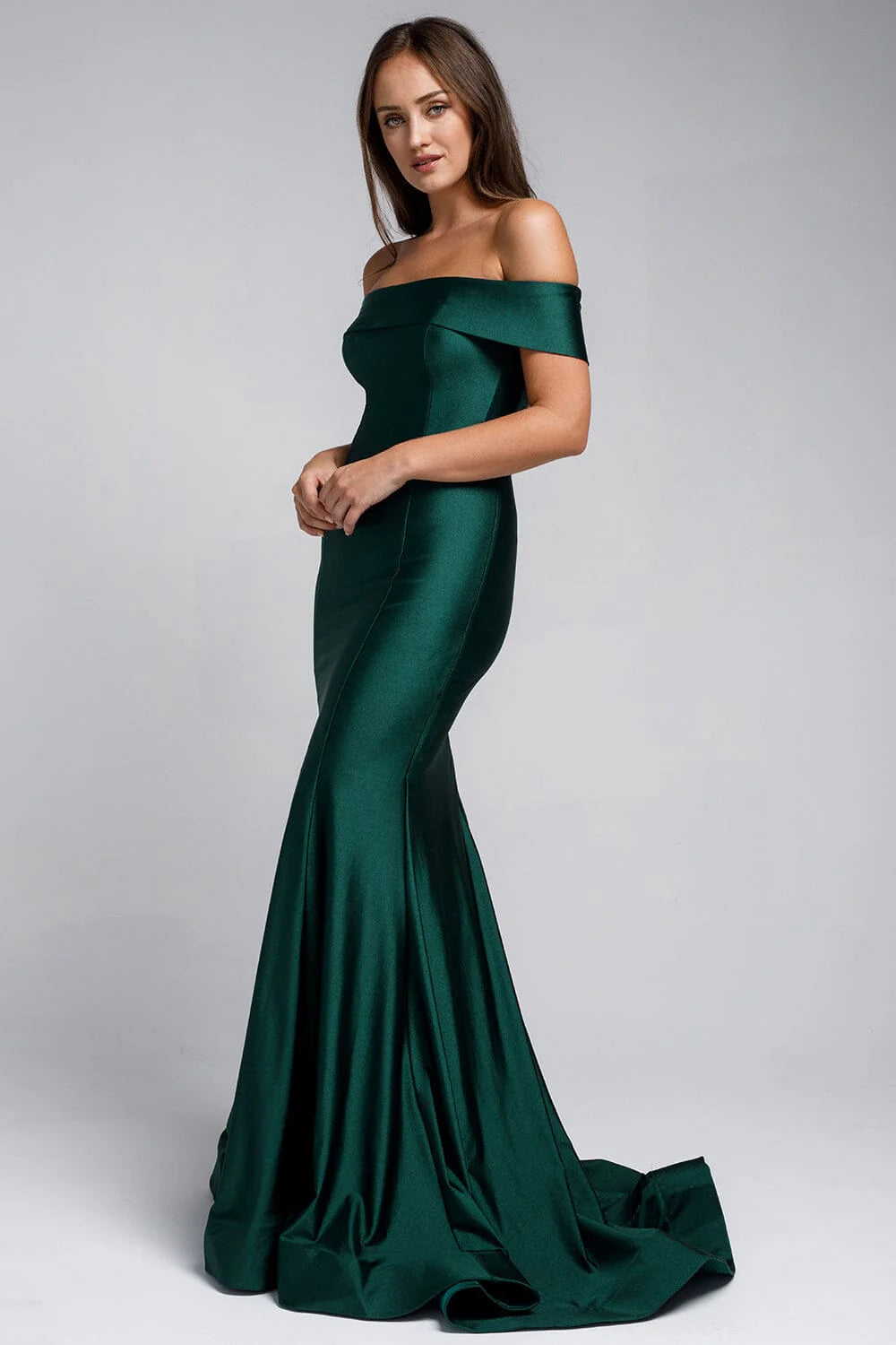 Structured Satin Mermaid Off The Shoulder Floor Length Prom Dress