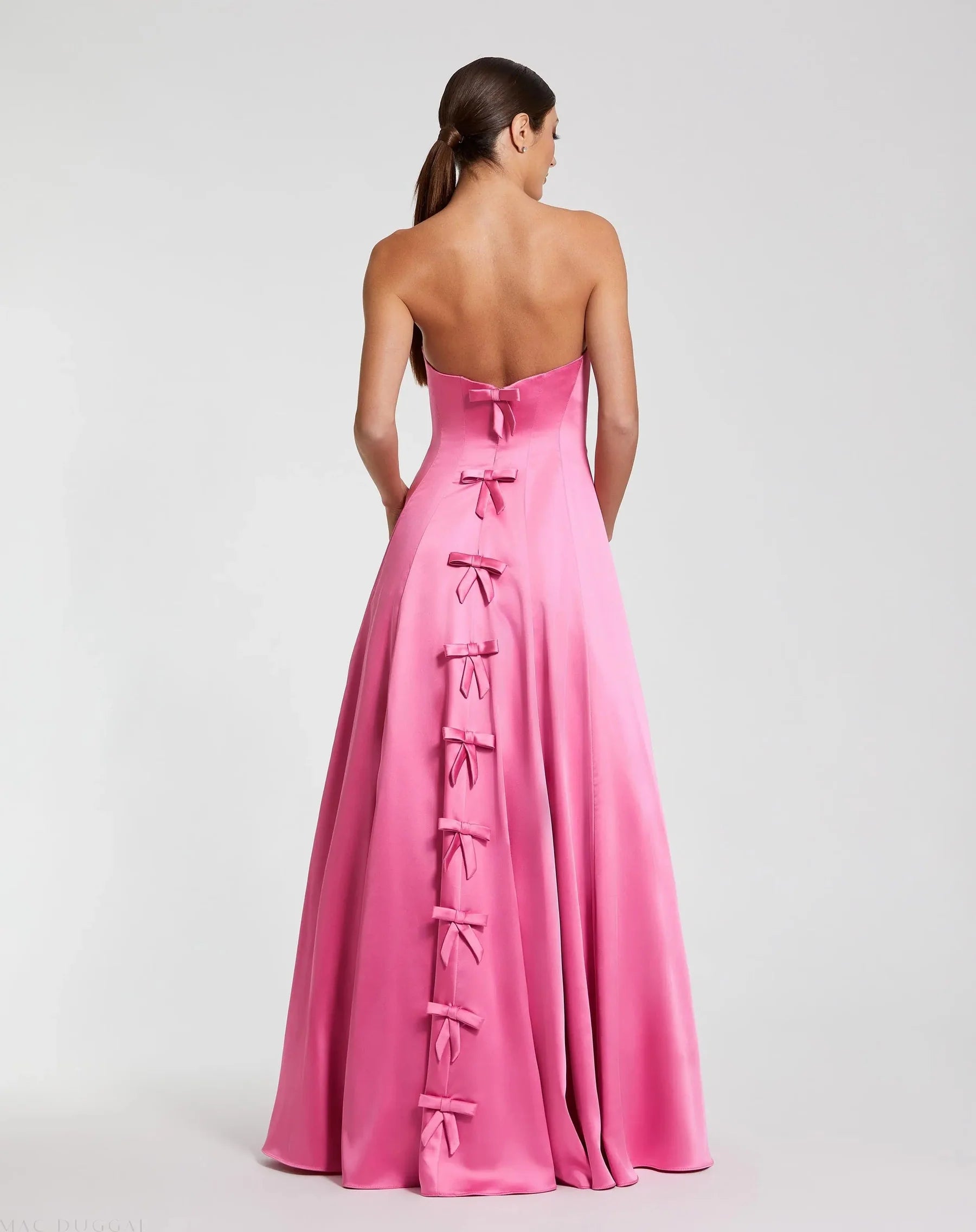 Structured satin ballgown sweetheart strapless bow-back floor-length evening dresses