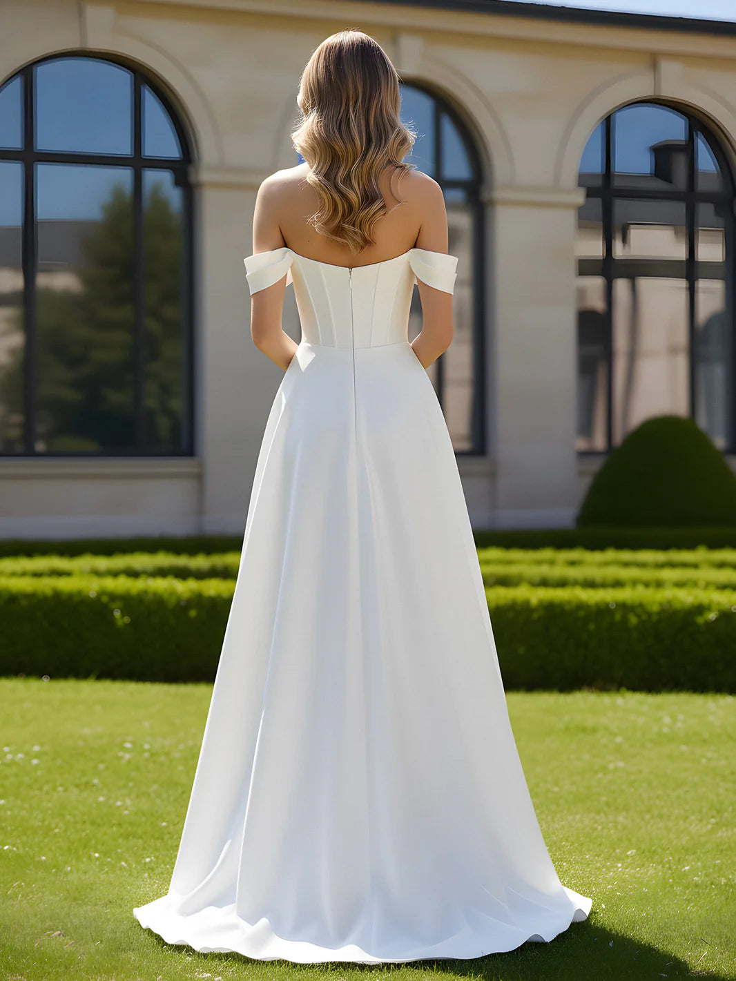 Stunning A-Line Off-the-Shoulder Closed Back Floor-Length Evening Dresses